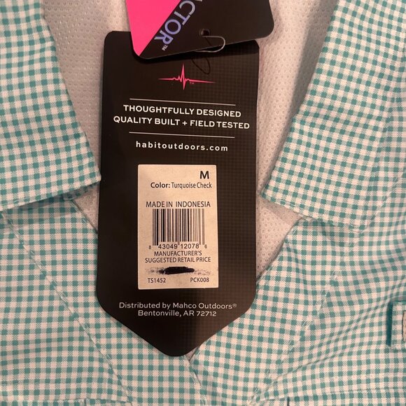 HABIT OUTDOORS WOMENS MEDIUM TURQUOISE PLAID MEDIUM BUTTON SHIRT NEW - Picture 8 of 13